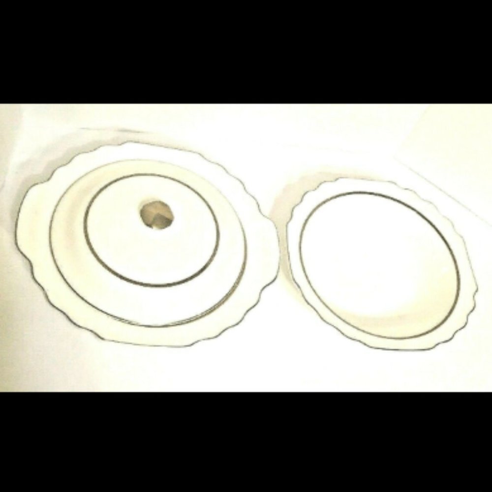 W. S. George Lido (2) Serving Bowls 10.5" & 9" (1) Lid White Gold Trim Vintage